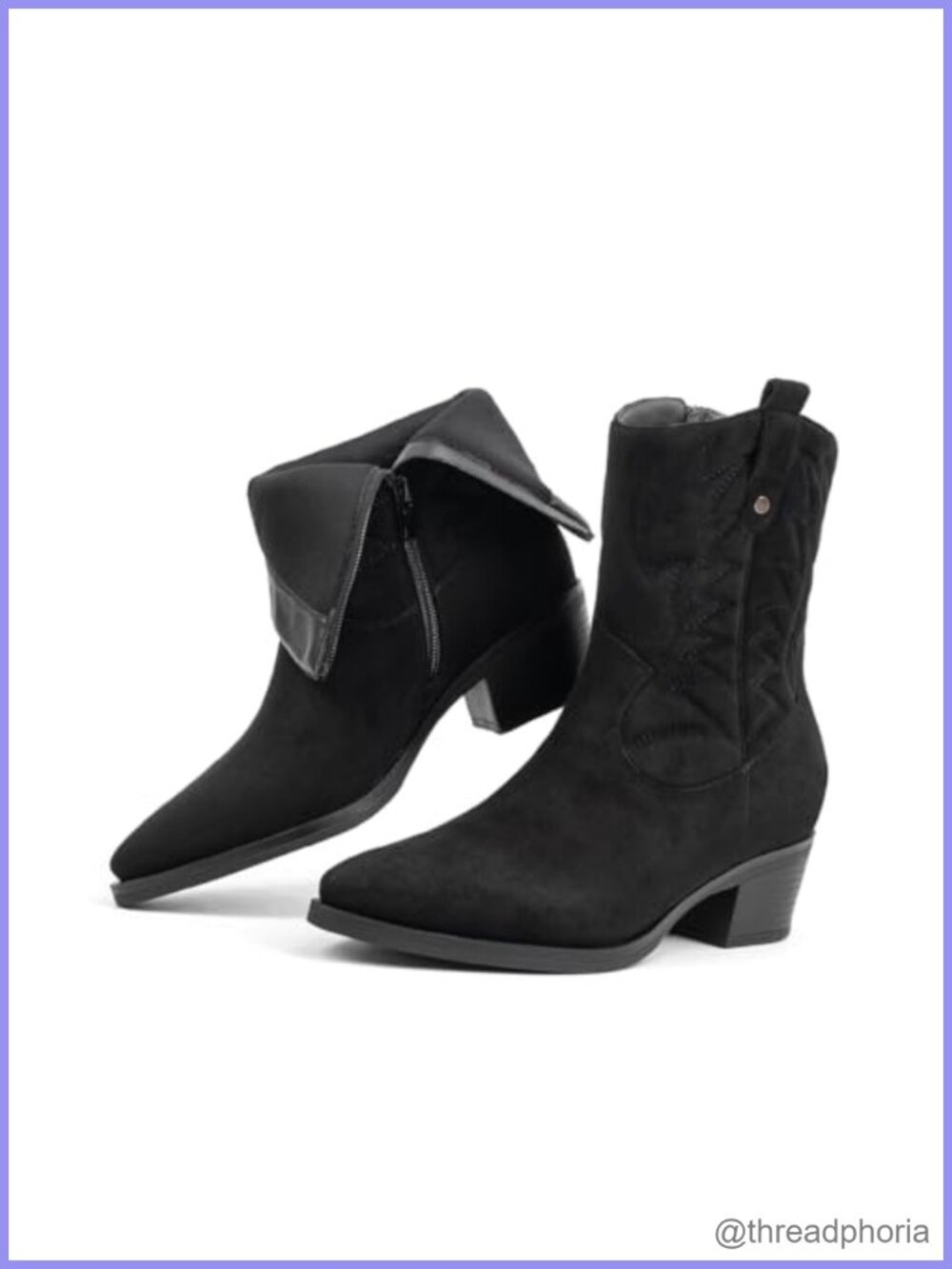 Women's Cowboy Boots Mid Calf Faux Suede Embroidered Western Booties
